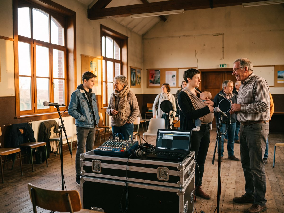 Un studio mobile installé dans une salle communale